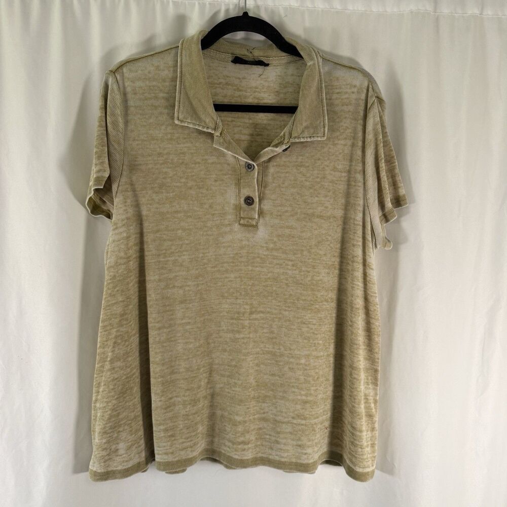 Jane Delancey Blouse Women's Large Brown Short Sleeve Collared Polo Ribbed